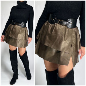 Geren Ford Leather Skirt Tiered Slit Copper Metalic Brown Skirt Brown 8 Lamb